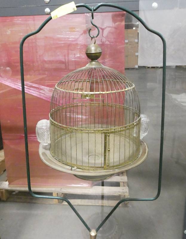 Vintage Brass Hendryx Bird Cage with Hanger including 2 original glass  feeders. In very nice condition., Fabulous Vintage Furniture and  Collectible Estate