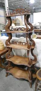 A wonderful vintage 5 tier plate shelf.  It stands a full 66 tall and 32 wide.  The bottom shelf is 12 deep and the top 6.