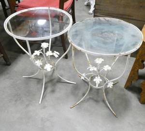 2 indooroutdoor iron tables or plant stands with glass top, 15 wide