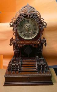 Antique Wood Scrollwork Mantle Clock