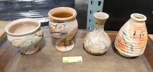 4 pieces of Nemadji Indian pottery in very good condition, tallest is 6-12