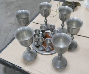 Set of 6 Finstain Pewter goblets and 8 Revere pewter cordials and serving platter