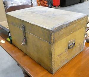 Old wood trunk with contents 20x14x12