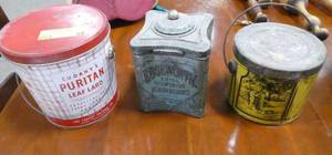 3 collectible tins - Lard, Tobacco and tree tar