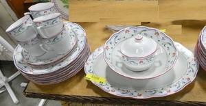 Group of china - place settings for 7 plus serving platter, bowl, sugar