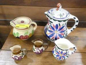 5 pieces of pretty ceramic pitchers, creamers