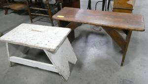 2 wood farm-style benches