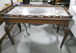 Vintage side table with glass top - 31 wide x 17 deep x 22 tall, nice detail