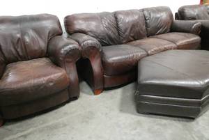Group of living room furniture - couch, wide chair, 2 love seats and large foot stool