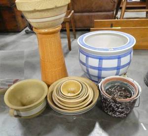 Large group of ceramic bowls and planters