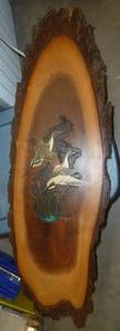 Hand carved and painted Wood slab with duck carved into it - 33 long 11 wide