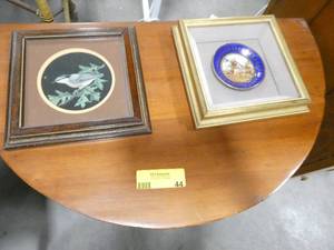 Nice small table to fit up against the wall and 2 framed pictures
