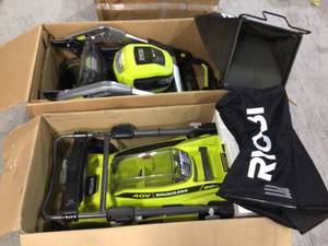 Lot of 2 40V HP Brushless 21 in. Cordless Battery Walk Behind Self-Propelled Lawn Mower with (2) 6.0 Ah Batteries and Charger by RYOBI Customer Returns See Pictures
