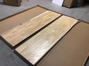 Lot of 2 84 in. Solid Wood Work Surface for Heavy Duty Welded Steel Garage Storage System by Husky Customer Returns See Pictures