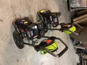 Lot of 2 3200 PSI 2.3 GPM Cold Water 196cc Kohler Gas Pressure Washer and 15 in. Surface Cleaner by RYOBI Customer Returns See Pictures