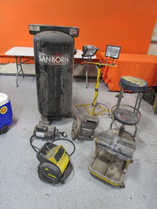 Shop Stools, Work Light, Fan, Air Compressor (disassembled working condition un-known)