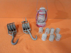 Vintage Pulleys, Barn Lantern, Power Pole Insulators