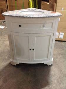 Home Decorators Hamilton 31 in. W x 23 in. D Corner Bath Vanity in Ivory with Granite Vanity Top in Grey see pictures