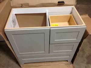 Home Decor Dorston 36 in. W Bath Vanity in Gray with Solid Surface Vanity Top in Polar Gray with White Sink and Mirror see pictures