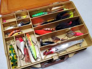 lot 14 image: Double Sided Fishing Tackle Box with Contents