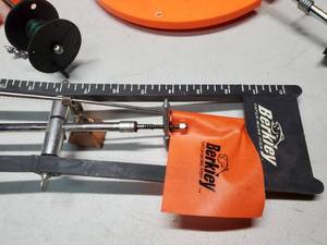 lot 15 image: (2) Ice Fishing Pop Up Tip Up Fish Hole Covers & (1) Pop Up Tip Up with Bell