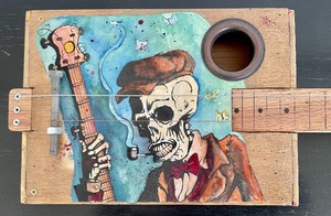lot 245 image: Painted Cigar Box Stringed Instrument