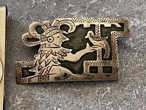 lot 200 image: Silver Money Clip, Sterling Silver Pin and Turquoise Stone