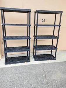 lot 30 image: 2-5 Tier Plastic Shelves 36x18x72