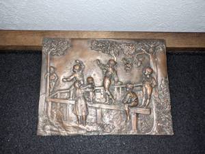 lot 34 image: Antique High Relief Metal Art Piece of Children