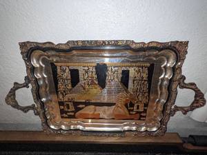 lot 81 image: Mixed Metal Egyptian Tray wSphinx