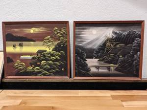lot 83 image: Pair of Japanese Silk Embroidery Framed Textile Art Pieces