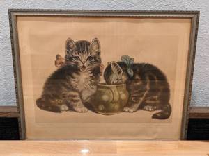lot 84 image: Meta Pluckebaum Sweet Tooth Etched & Hand Colored Print of Cats