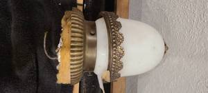 lot 103 image: Art Deco Flush Mount Brass Ceiling Light wMilk Glass Shade