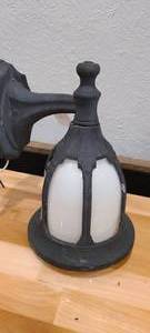 lot 101 image: Gothic Revival Wall Mount Metal Light wMilk Glass Shade
