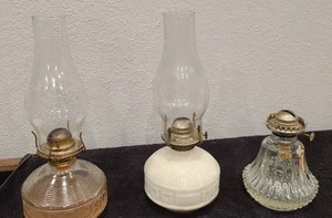 lot 95 image: 3 Glass Oil Kerosene Lamps