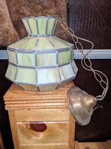 lot 94 image: Art Nouveau Tiffany Style Stained Slag Glass Lamp or Hanging Light Shade