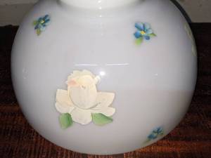 lot 120 image: Hand Painted Milk Glass Replacement Shade for An Oil Lamp