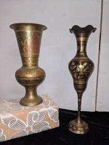 lot 65 image: 2 Etched Brass Vases