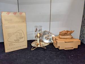 lot 176 image: Mid Century Modern Douglas 22k Gold Plated Hurricane Lamps