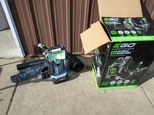 E-Go 56 volt back pack cordless blower. Appears new in box. Tool only. No battery or charger. As shown.