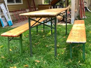 lot 9 image: Authentic German Biergarten Table and Benches