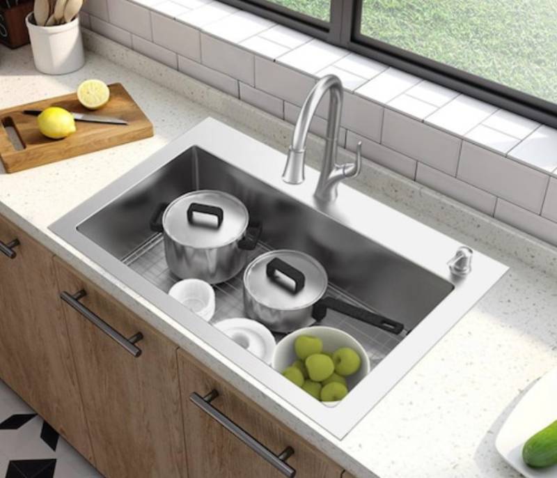 Glacier Bay All-in-One Drop-in Undermount Stainless Steel Hole Single Bowl Kitchen Sink with Faucet