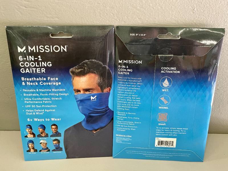 2 Pack Mission Adult Blue Hydro Active Neck Cooling Gaiter 6-in-1 .&nbsp&nbsp