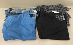 2 Sets of Mens Blue Plaid Sleep Pants and Long Sleeved Shirts XL