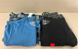 2 Sets of Mens Blue Plaid Sleep Pants and Long Sleeved Shirt Size S