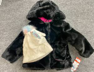 Toddler Girls Faux Fur SOFT Winter Coat with Hat &amp Mittens