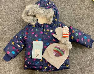 Toddler Girls Purple &amp Metallic Winter Coat with Hat &amp Mittens Size 12 Mo
