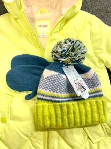 Cat &amp Jack Youth Yellow Puffer Coat, Hat, Mittens Set