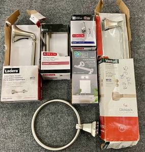 Lot of Brushes Nickel Bathroom Towel Bars, Hooks and Rings