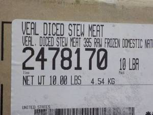 10 lb. Box Frozen Veal Diced Stew M...
